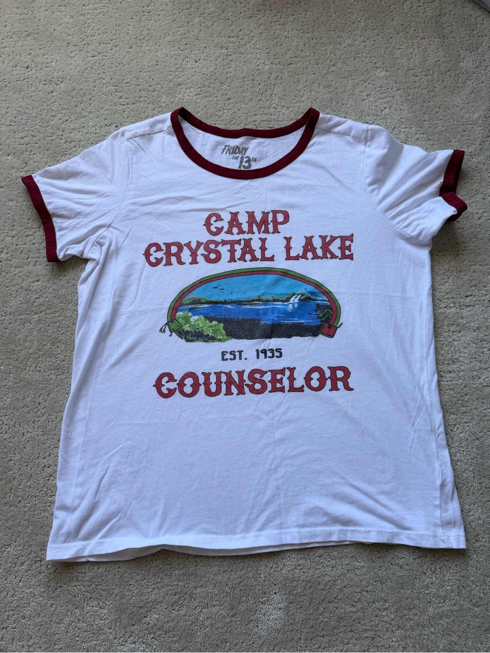 Friday the 13th Camp Crystal Lake Counselor Ringer Tee - White/Red